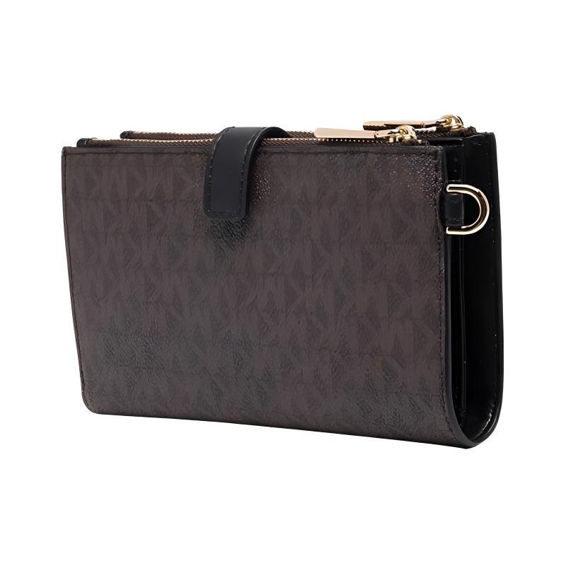 Michael Kors Adele All Over Printed Old Flower Gold Logo Coated Canvas Wallet Women's Brown