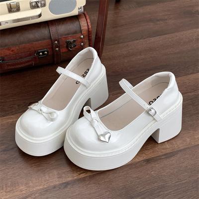 Mode Neue Feste Farbe Bowknot Lolita Schuhe frauen Chunky Heeled Mary Jane schuhe frauen Elegante Plattform party Kleid pumpen