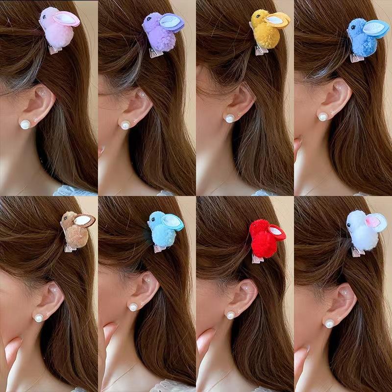4Pcs For Kids Winter Plush Bunny Hairpins Hair Clips Vivid Color Creative Shape Adorable Sweet Hairpins Hair Accessory