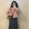 Korean Petite High-Waisted Wool Coat - Pink Short Jacket for Autumn/Winter