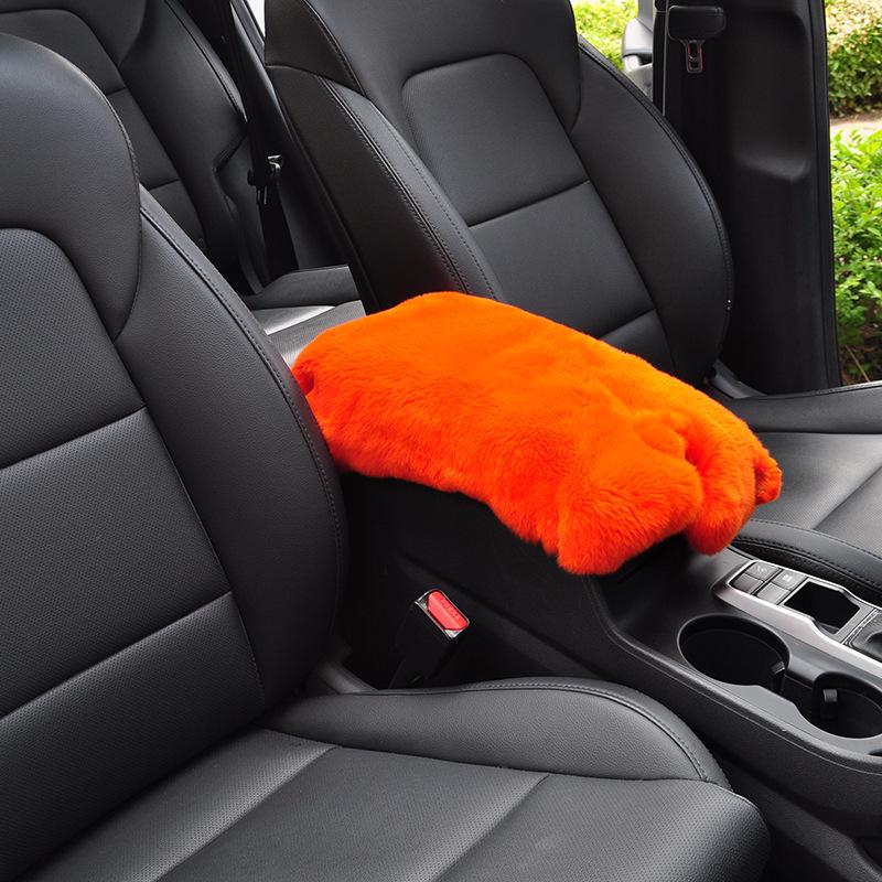 Winter Plush Rabbit Fur Car Armrest Console Mat Standard