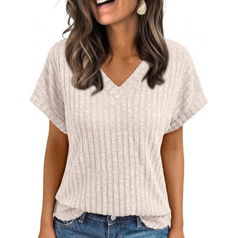 Summer Tops Women's Short Sleeve Casual V Neck Pullover T-Shirt