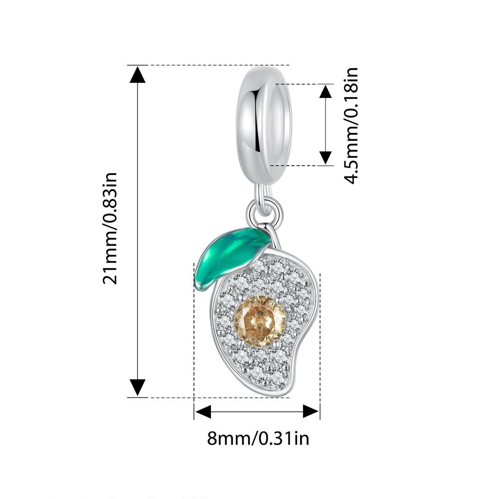 Bamoer 925 Sterling Sølv Firkløver Charms Perler med grønn emalje passform Europeiske armbånd DIY Mango/Kaktus/Flamingo