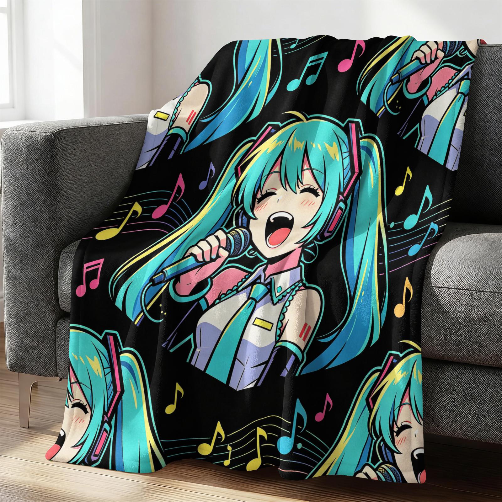 

Hatsune Miku Rock Star Flannel Throw Blanket Gift for Anime Fan Summer Soft Nap Throw Sofa Blanket Bed Cover Travel Blanket 75x90cm