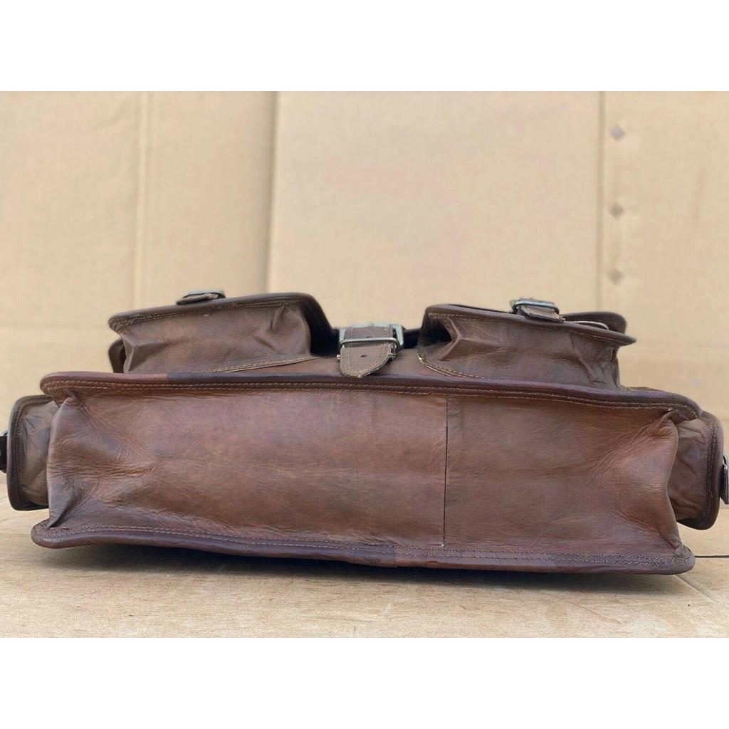 Vintage Laptop Messenger Briefcase Bag Satchel  Dark Brown Men's Leather