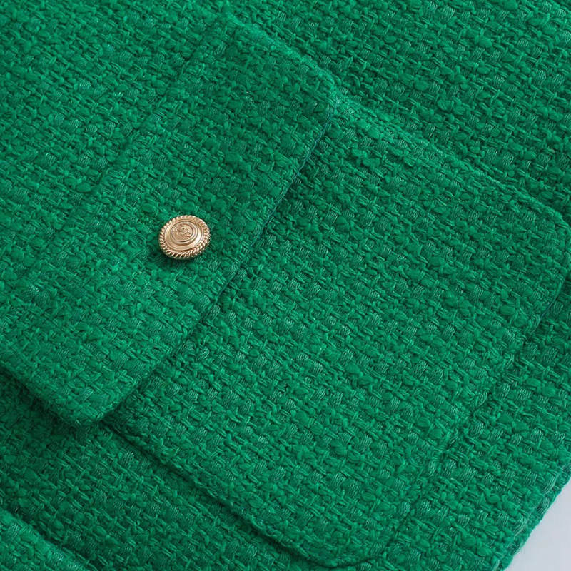 Dámské zelené tvídové sukně Faldas Mujer Zip O Krk Jednobarevné Jednobarevné Dámské Mini Sukňové Sety