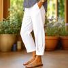 Women Pants Mid-rise Elastic Waist Solid Color Casual Trousers with Pockets Loose Fit Leisure