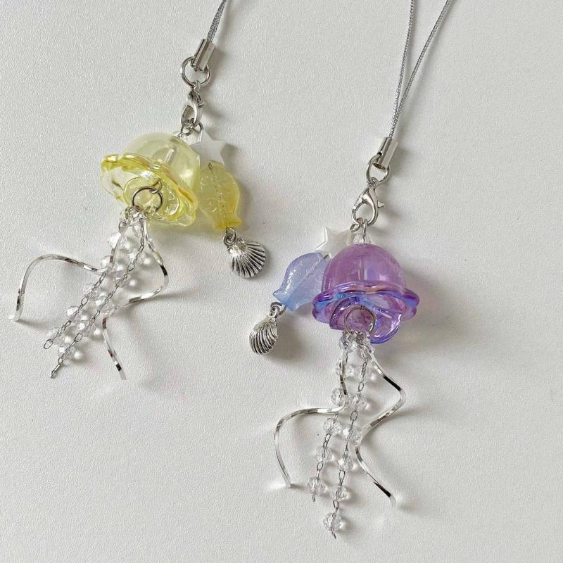 Jellyfish Phone Charm Keychain Pendant Phone Strap Acrylic Texture Phone Chain Suitable for Fashion Enthusiasts Present