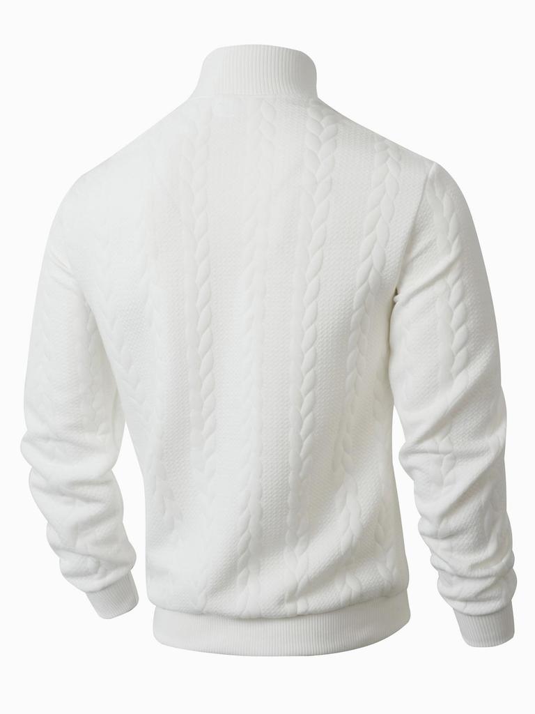 European Men's High Collar Jacquard Sweater - Solid Color, Autumn/Winter Fashion