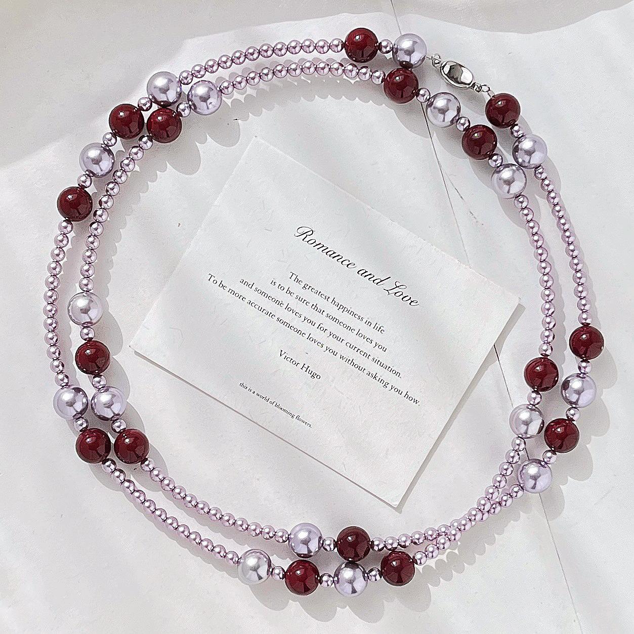 

High Quality Purple Faux Crystal Pearl Variety Of Wearing Necklace Neck Chain Sweater Chain Women