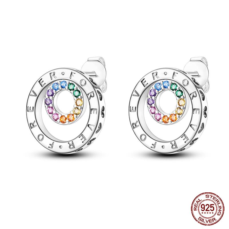 

Новые серьги из стерлингового серебра 925 пробы с двойным кругом для женщин, сверкающие цирконы, пирсинг, серьги-пусеты, изысканные обручальные украшения