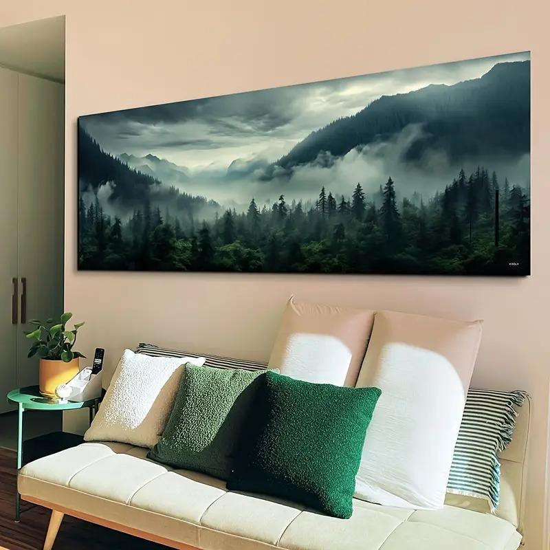 Stampa Artistica su Tela di Montagna Nebbiosa di Grandi Dimensioni Poster Paesaggio Foresta Nebbiosa per Soggiorno Moderno Arredamento Ufficio Casa