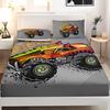 Cartoon Truck Fitted Sheet Set, Monster Truck Kids Bed Sheet Set for Room Decor for Boys Teens,1 Fitted Sheet and 1/2Pillowcase