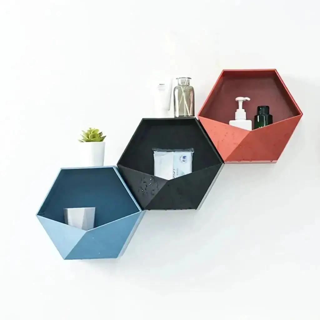 1 Pcs Nordic Style Decor Wall Mount Hexagonal Frame Books Toys Flower Pot Storage Shelf Holder Figurines Display Crafts Shelves