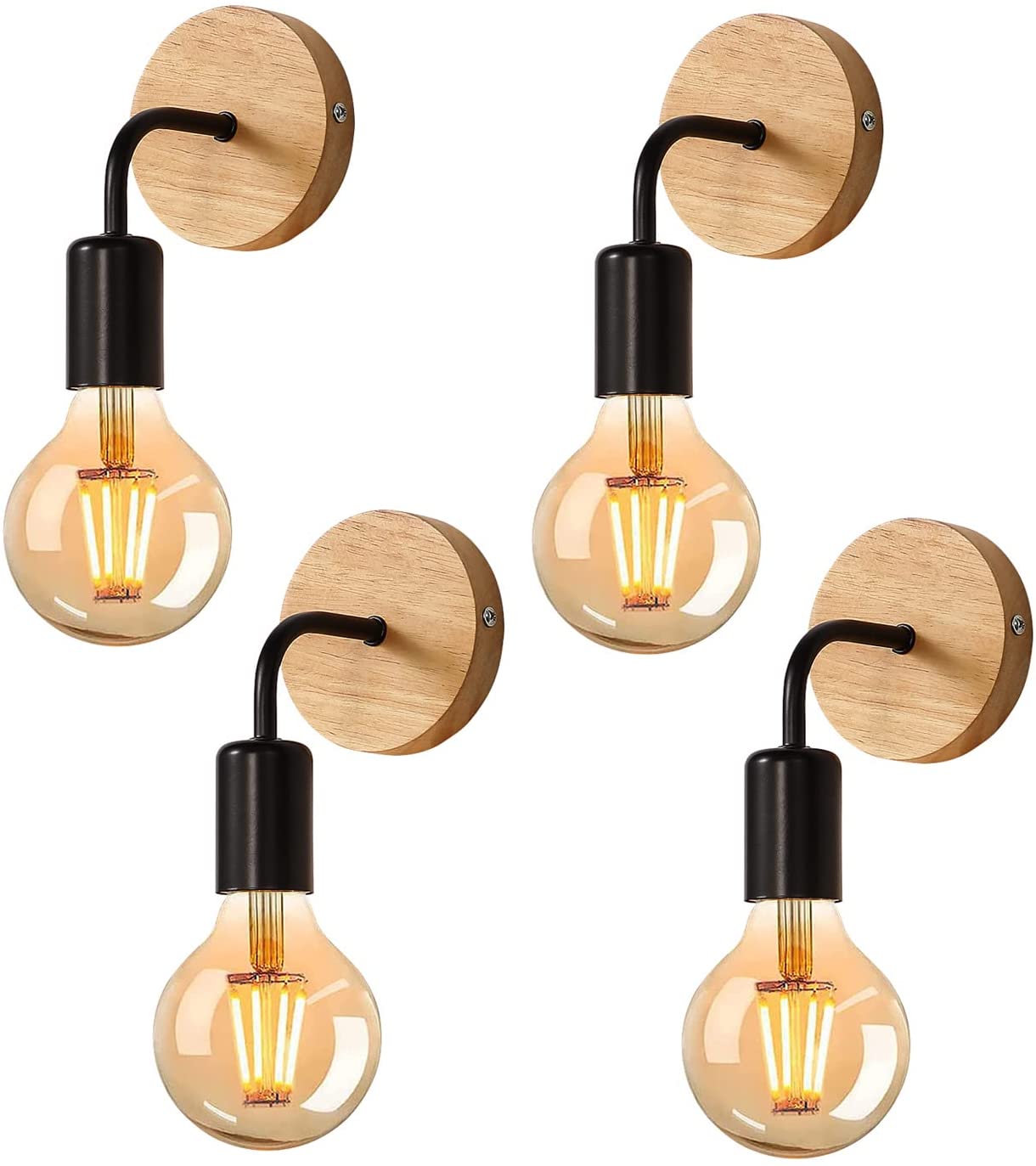 

4 Pcs Industrial Interior Wall Lamp, Metal Wood Wall Lamp, Retro Wall Decoration For Living Room, Bedroom Wall Lamps 4 Pcs--E27 no bulb чёрный