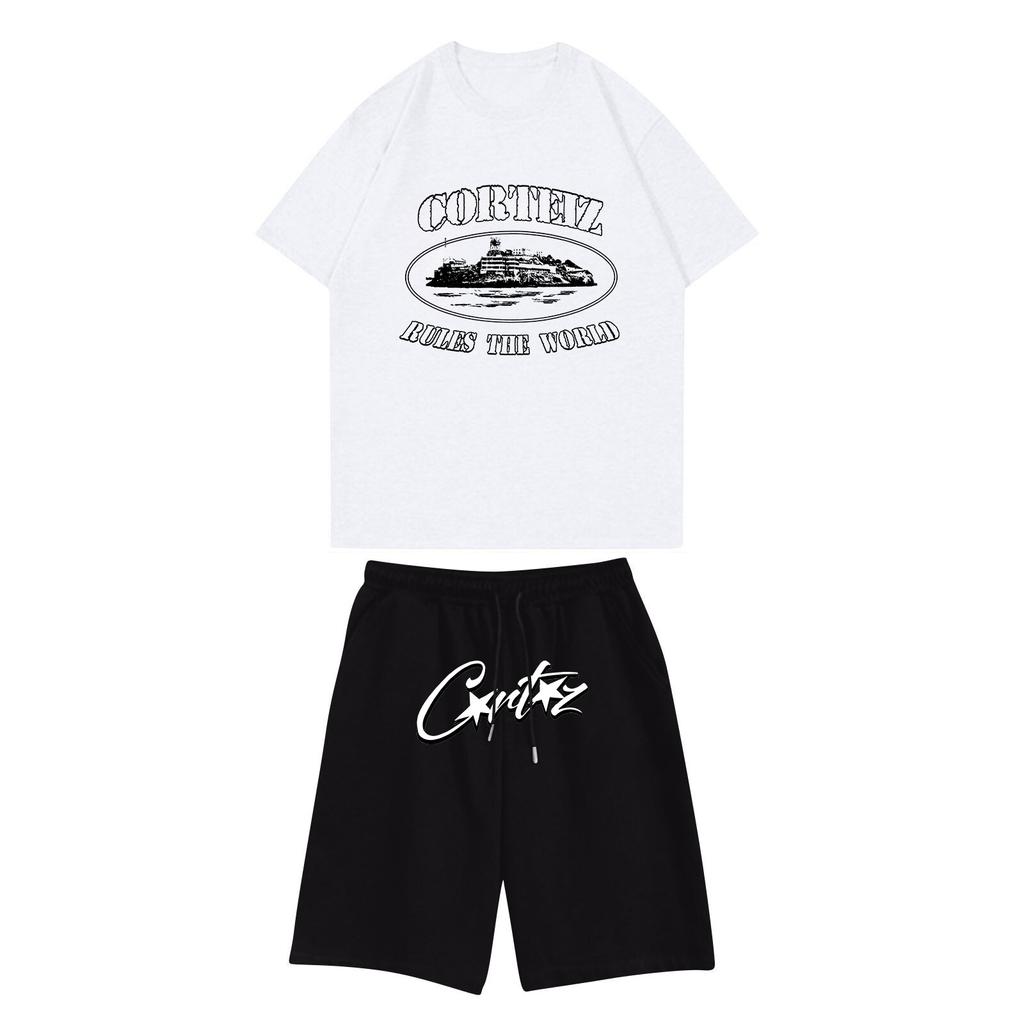 Unisex Jogging Set Summer Casual Printed Round Neck Short Sleeve T-Shirt + Shorts Set Sports Suit