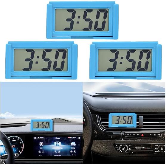 3PCS Mini Car Dashboard Digital Clocks, Small Self-Adhesive Bracket Vehicle Air Vent Electronic Watch with Clear LCD Screen Time & Day Display,