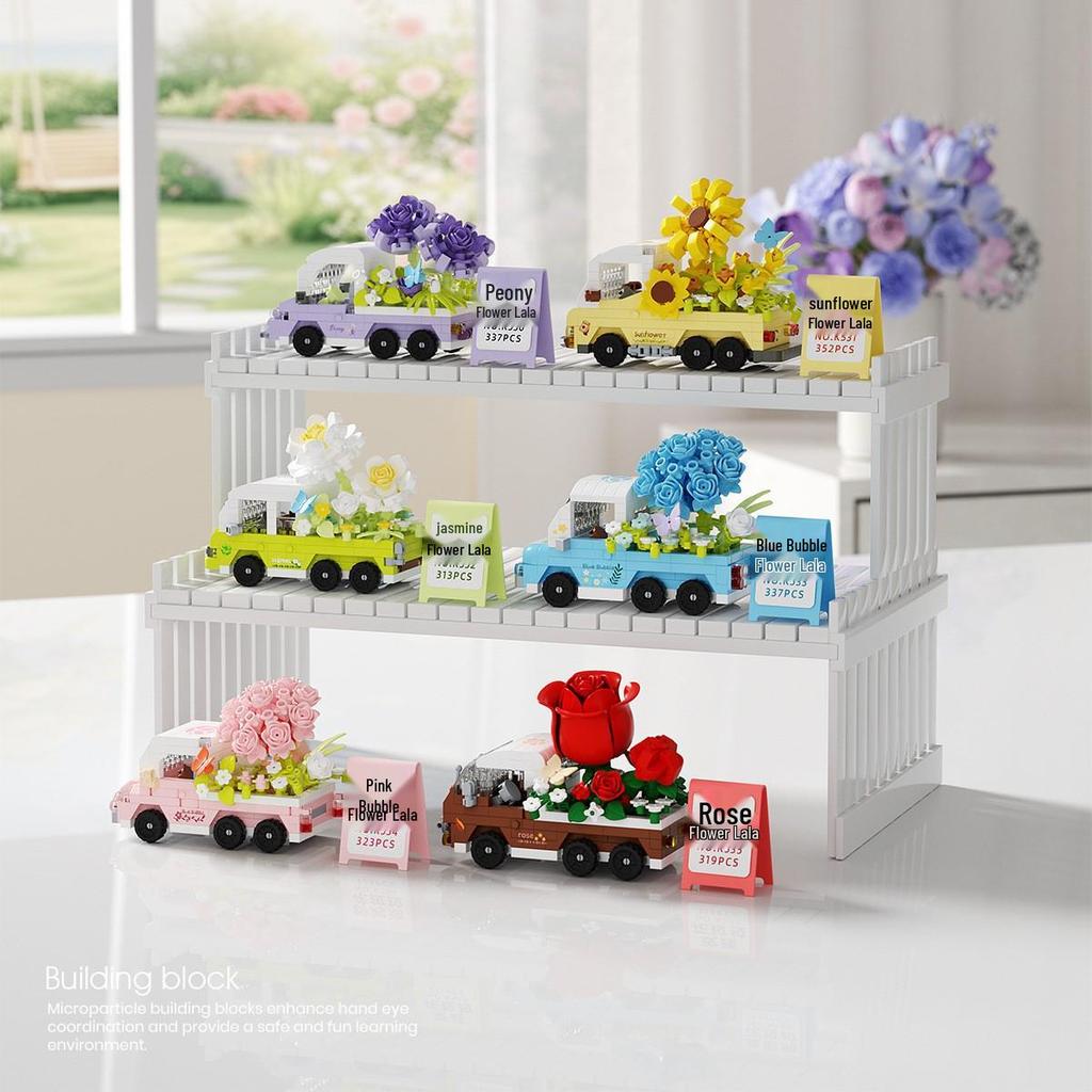 Mini Building Blocks RV Flower Bouquet Romantic Toy - Creative Festival Ornament Gift for Girls