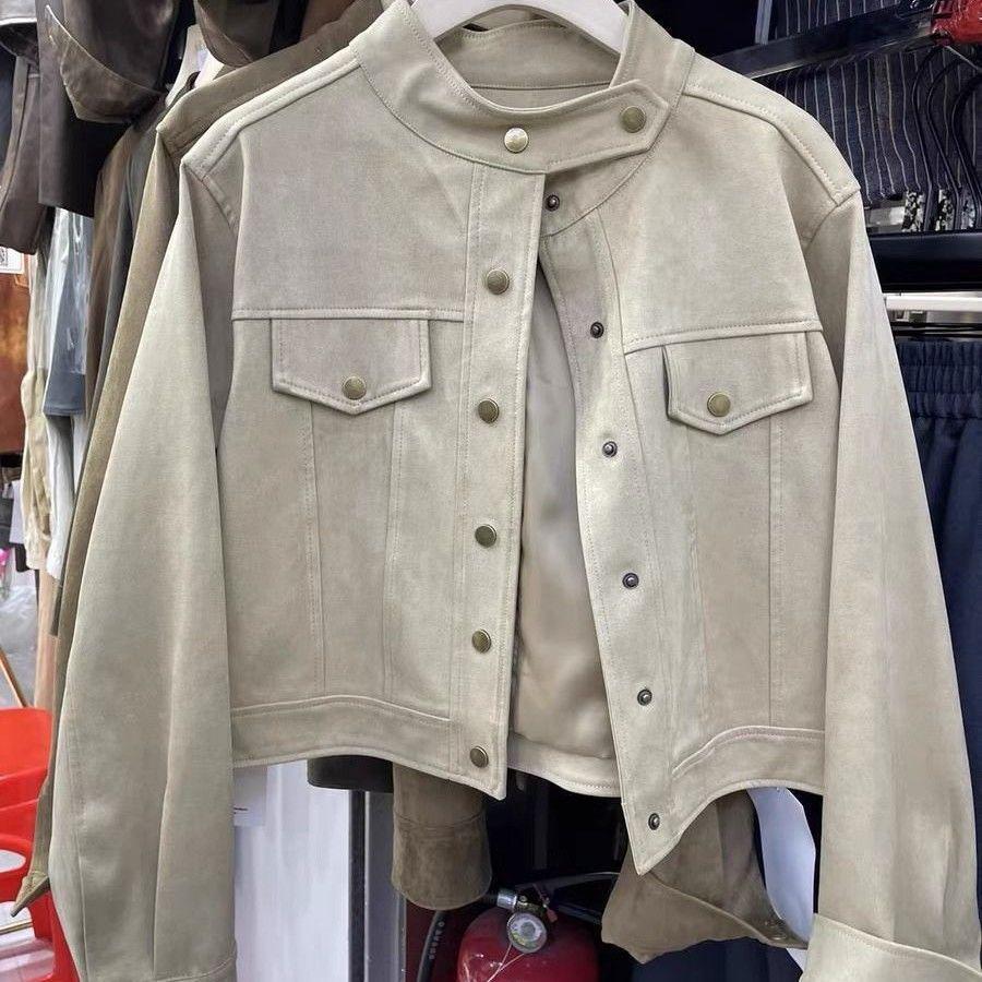 2025 Autumn/Winter Korean Style Suede Velvet Jacket: Women's Loose, Slimming, Short, Long Sleeve, Trendy Top