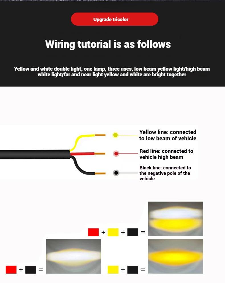 Motorcycle 3-light LED external paving small cannon super strong light lens electric vehicle fog lamp yellow and white dual colo
