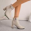Pointed Toe Versatile Skinny Cloth Top Block Heel Booties Fashion Metal Buckle Side Zipper Non-Slip High Heels