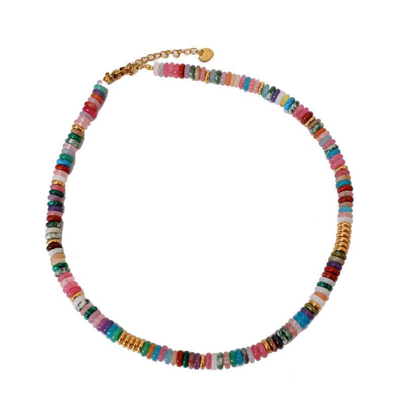Colorful Beaded Natural Stone Necklace: 2024 Euro-American Fashion Dopamine Sweater Chain for Women
