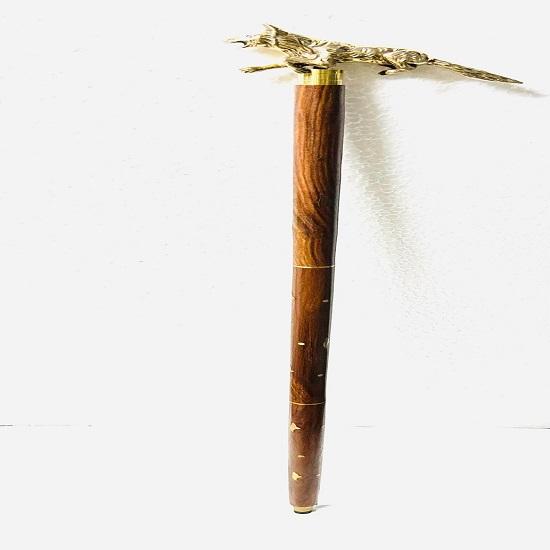 Handmade Wooden Cane Brass Fox Head Handle Walking Stick  Brown Style Cane