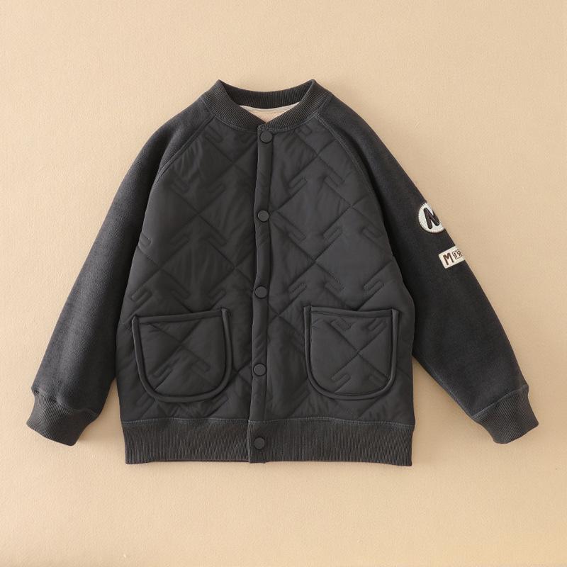 

Kids Cotton Fleece Jacket: Patchwork Design for Boys & Girls, Ages 3+ - Warm School Coat 120 cm темно-серого