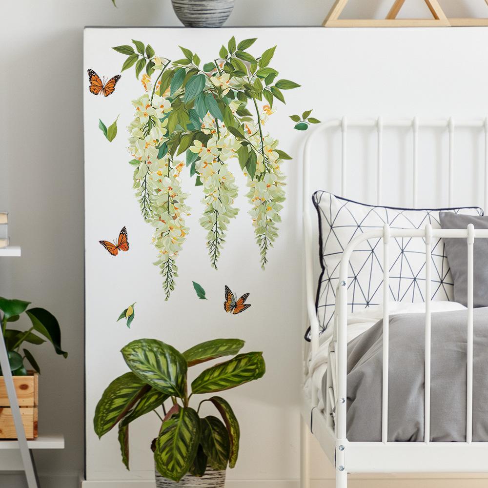 Fresh and Delicate Flower, Vine, Butterfly, Living Room and Dining Room Wall Decoration Stickers