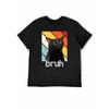 Black Cat Bruh Shirt Cat Meme Graphic Tshirt Retro Color Block Pet Lover Tee Casual Black Cotton Top