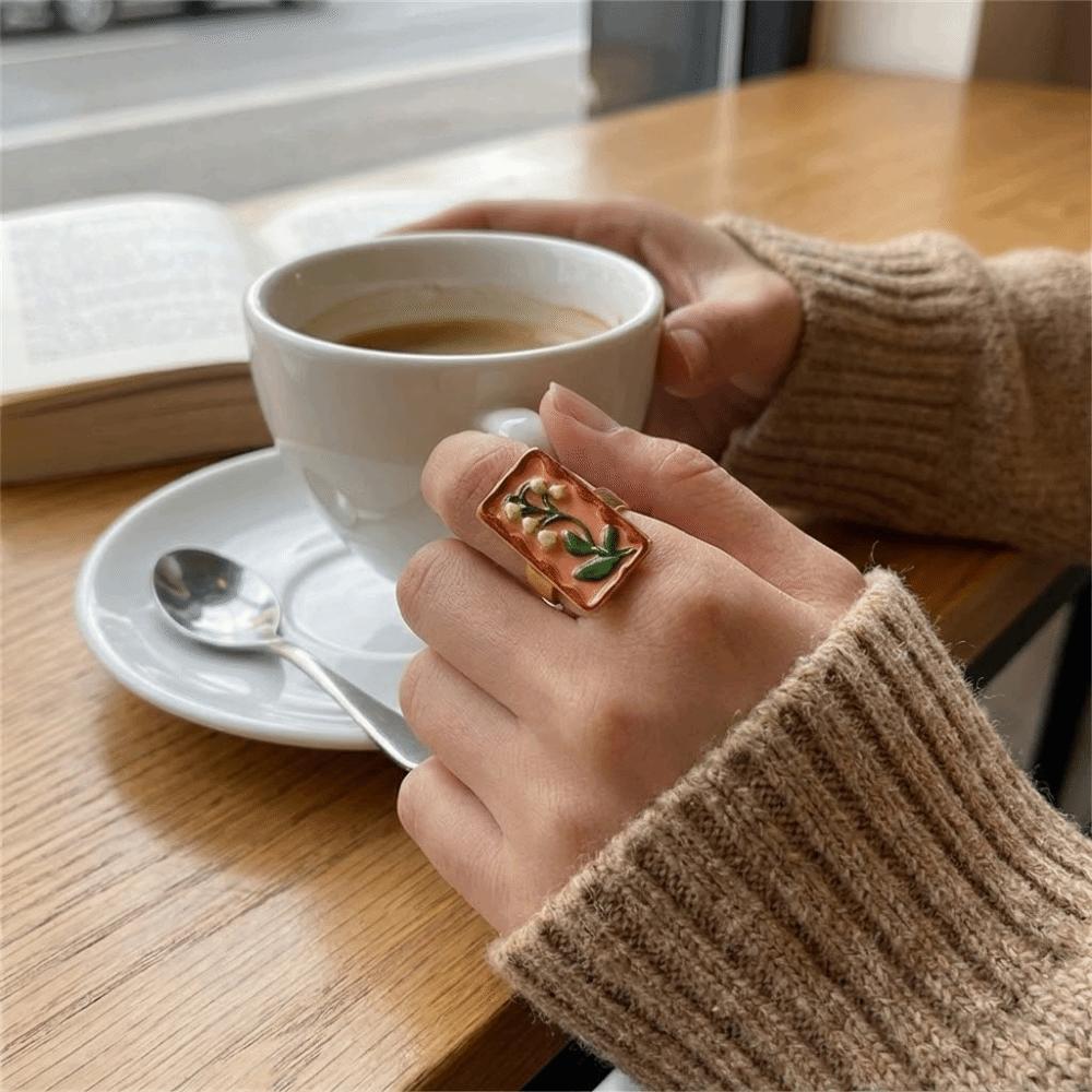 Pomegranate Printing Ethnic Style Ring Photo Frame Vintage Zinc Zinc Alloy Geometric Ring Gift
