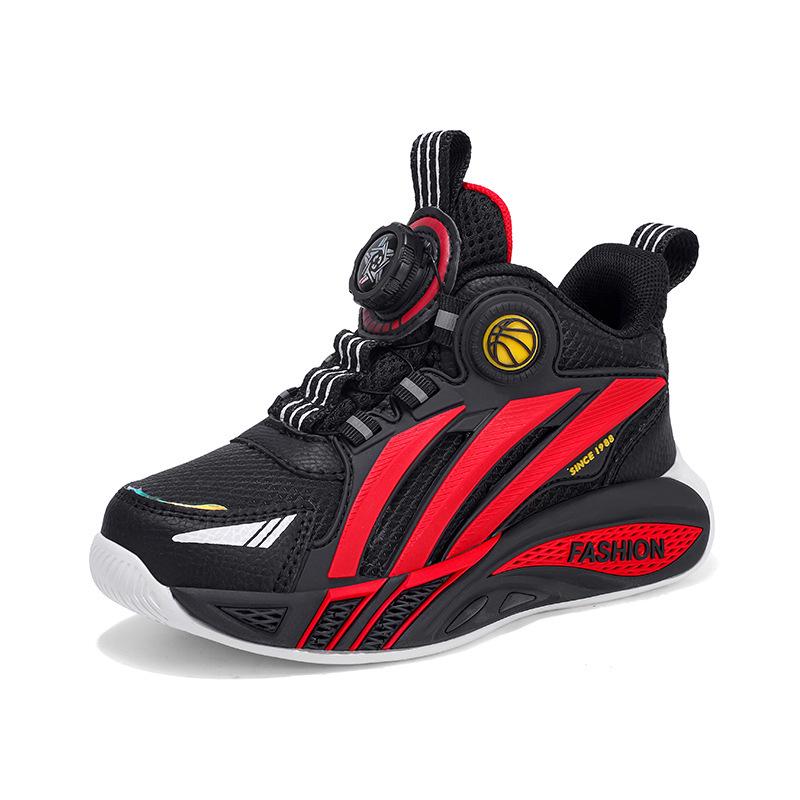 

Boys Lightweight Leather Sports Shoes with Rotary Buckle - Fashionable and Casual for Medium and Large Children Size 32 (20.4cm) чорний/червоний