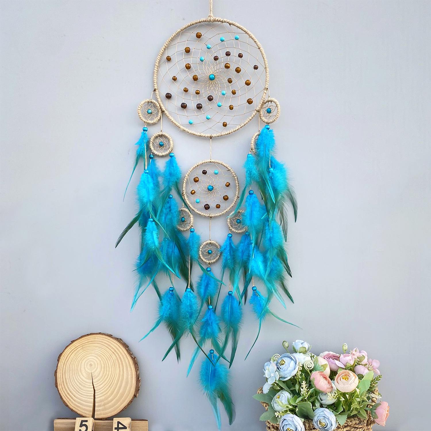 

Handmade Indian Feather Dream Catcher Pendant: Simple DIY Wind Chime for Home Decoration Finished