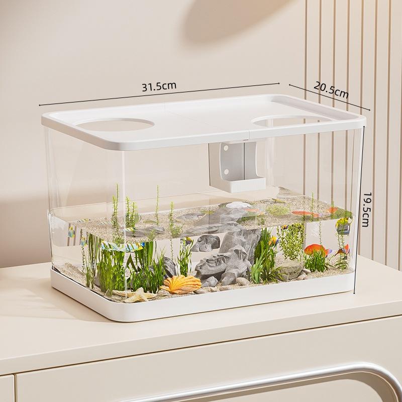 Pet  Transparent Mini Fish Tank Aquarium Drop Resistant Hydroponic With Lid Ecological Desktop Home Lazy Tank Turtle Tank