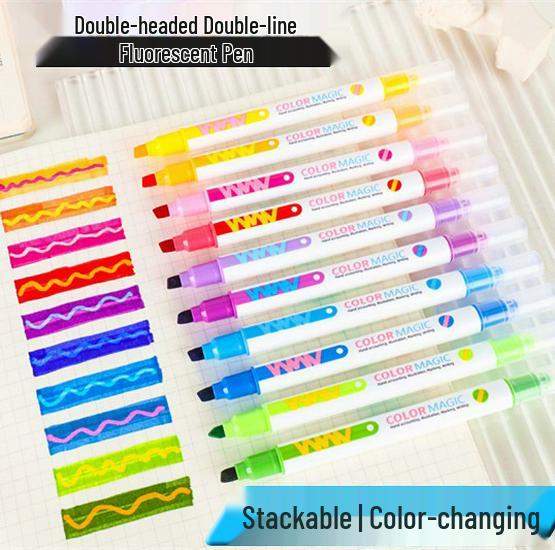 Dual-Tip Multi-color Fluorescent Glitter Pen for Journaling and Students - Creative Stationery Gift Chisel Tip + Cone Tip