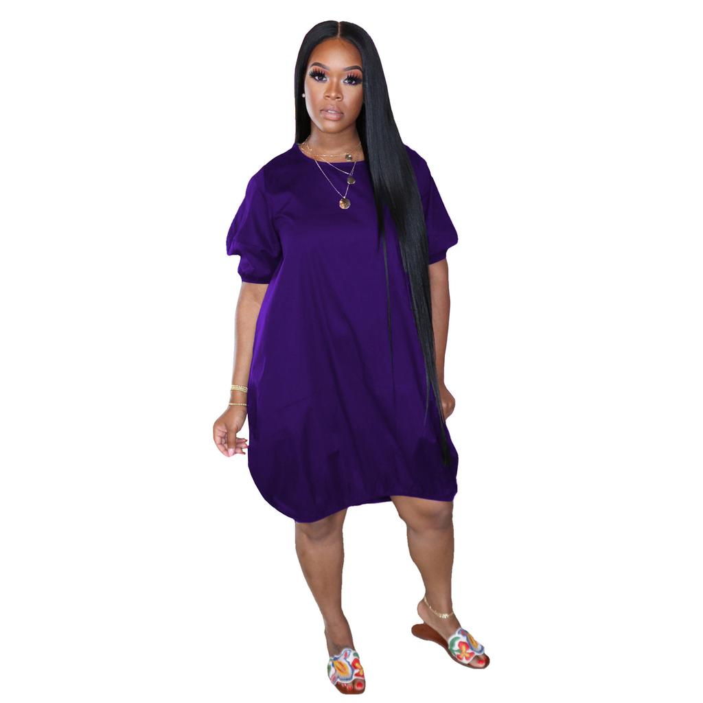 European and American new products independent station large size women's clothing new solid color casual bubble dress dress