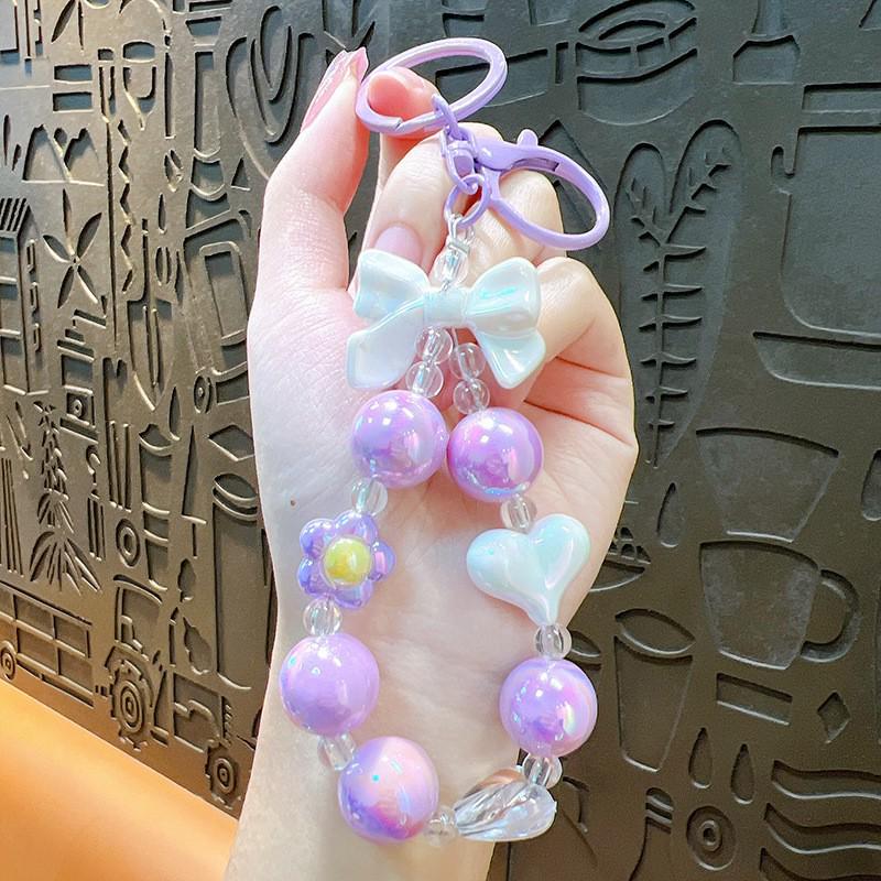 Cute Cartoon Beaded Lanyard & Wrist Strap with Keyring and Bag Charm for Little Girls