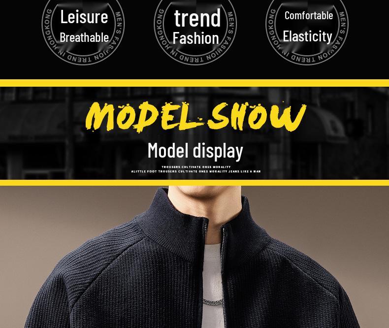 High-End American Trendy Men's 2025 Autumn/Winter Three-Stripe Knit Stand Collar Cardigan Sweater