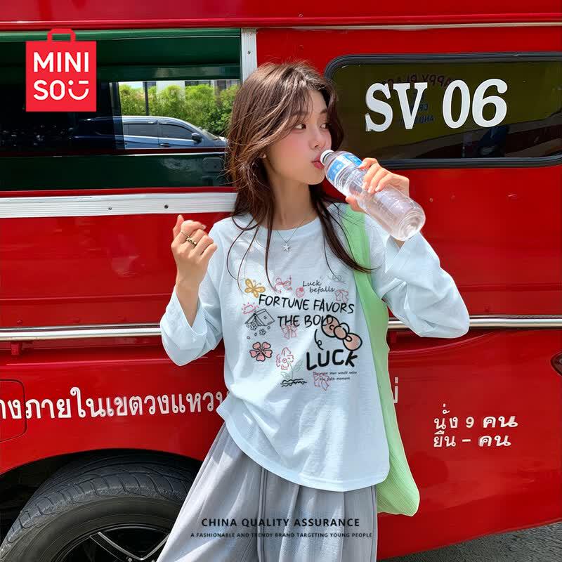 MINISO Women s Loose Fit Snowflake Cotton Long Sleeve Tee 2XL