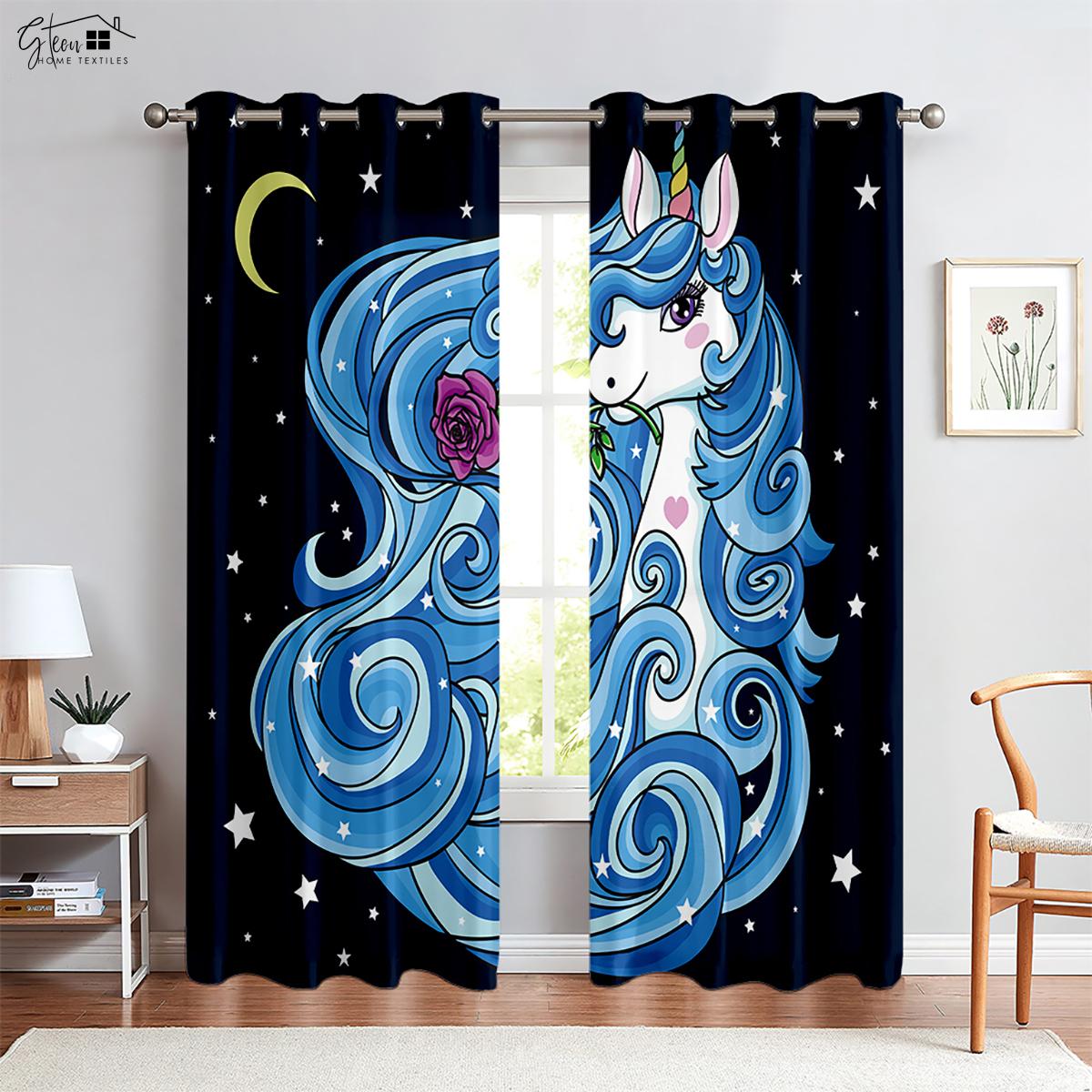 

Шторы с принтом «Ресницы» в виде единорога и звезды, детские декоративные шторы с рисунком из мультфильмов, шторы для гостиной, кабинета, украшения для дома W50xH130(CM)x2PCS&Rod pocket