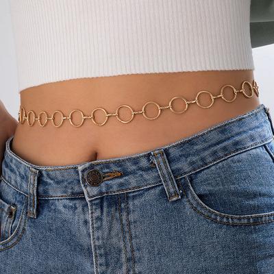 Accessories Punk Hip Hop Single Layer Metal Ring Body Chain Vintage Temperament Geometric Circle Waist Chain Women