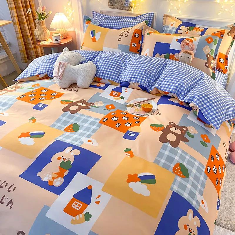 Four-piece Bedding Cotton Quilt Cover Single and Double Cartoon Printing Mattress Cover Bedroom Bed Linen Quilt Cover