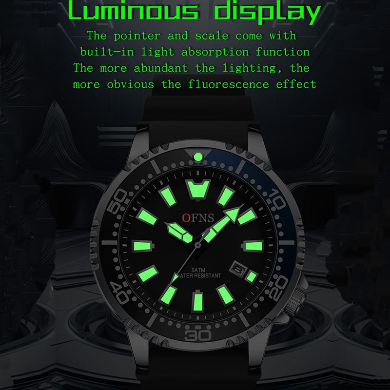 Men's Quartz Watch Calendar Luminous Sports Rubber Strap Waterproof Casual Cool Wristwatch Male Clock Reloj Hombre