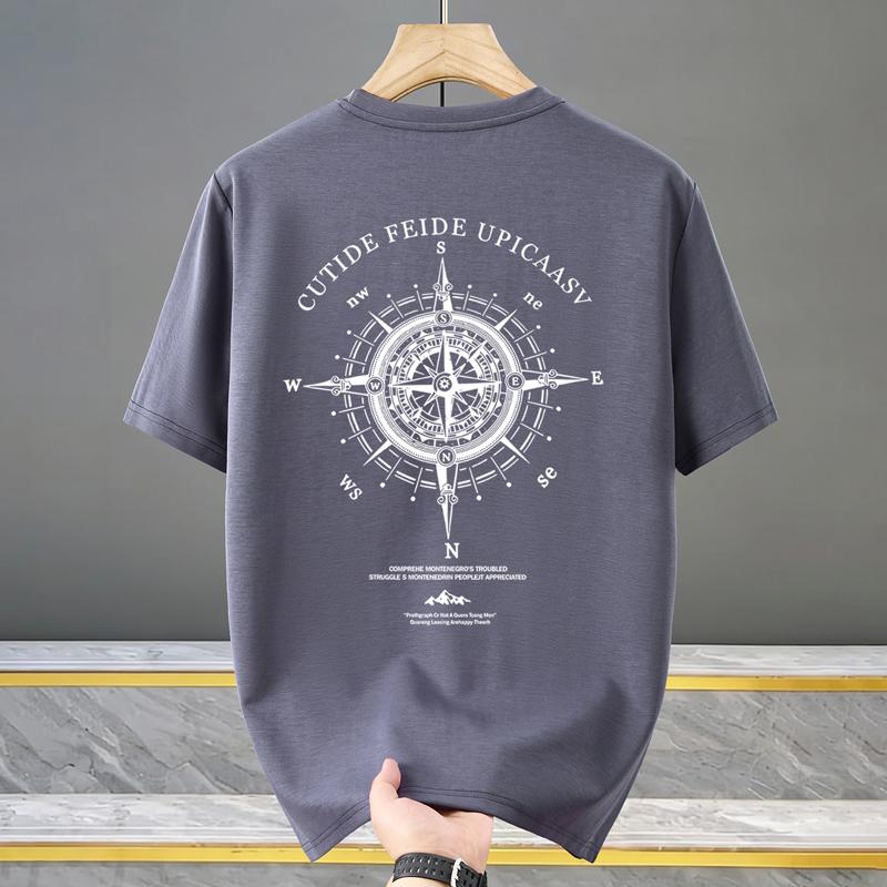 Men's Plus Size Compass Print T-Shirt – Back Graphic Crew Neck Short Sleeve Tee (5XL-13XL)