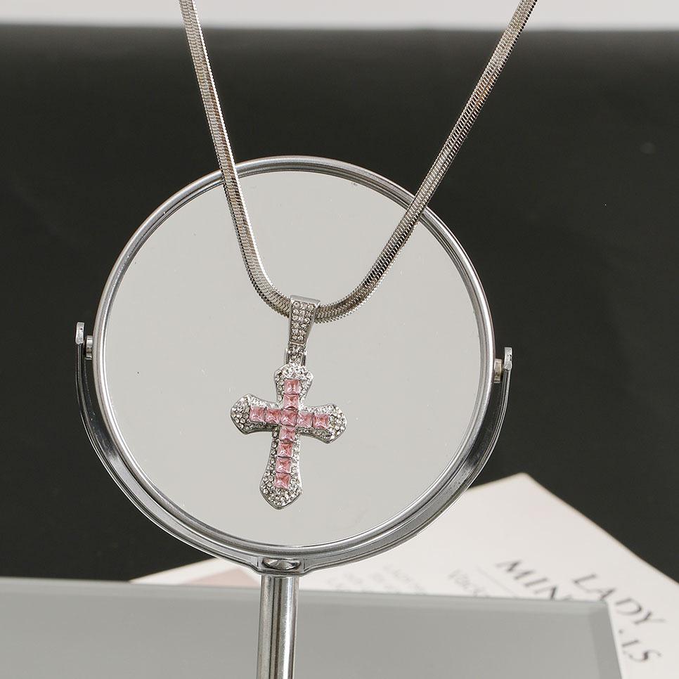 Spicy Girl Shiny Full Diamond Cross Pendant Long Necklace - Non-Fading Hip Hop Halloween Collarbone Chain