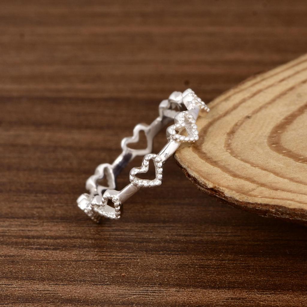 Minimalist Heart Band Ring, 925 Sterling Silver Stackable Love Ring, Cute Heart Design Romantic Jewelry Gift for Women