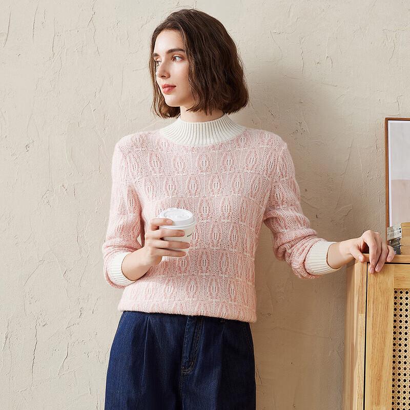 Kemon Boca Women's Color Block Pure Cashmere Mock Neck Sweater