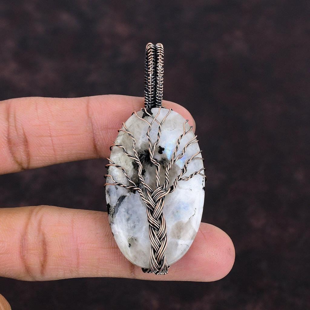 Tree Of Life Rainbow Moonstone Copper Wire Wrapped Pendant Gemstone Jewelry Handmade Unique Pendant Tree Of Life Pendant Copper Jewelry Gift