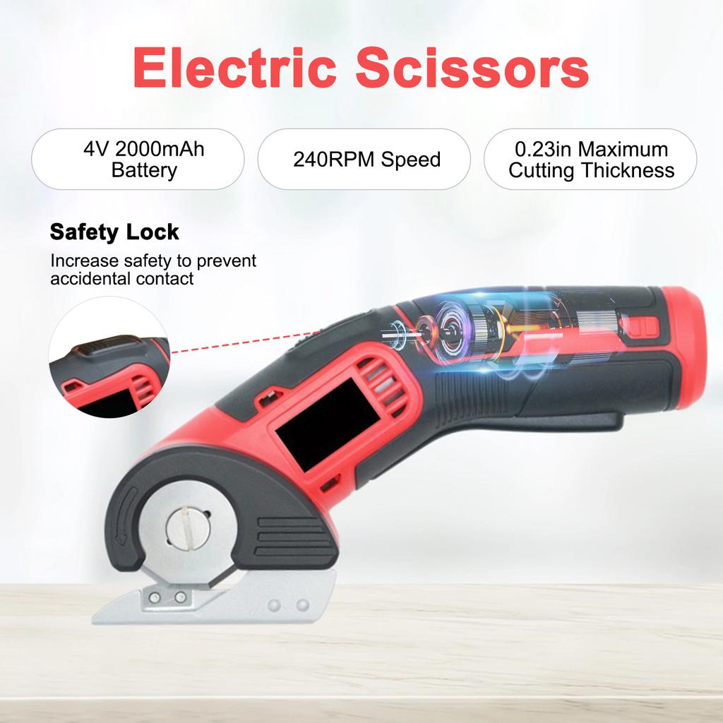 Cordless Electric Scissors 4V 2000mah Rechargeable Cutter with Safety Lock 240RPM for Cardboard Leather Paper Felt