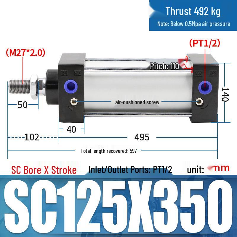 SC63 High Thrust Small Pneumatic Cylinder, Model SC40/50/80/100*125X150X200X500-S